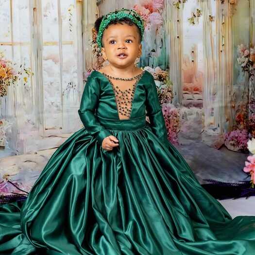 Dark Green Beaded Flower Girls Dresses Princess Kids First ...