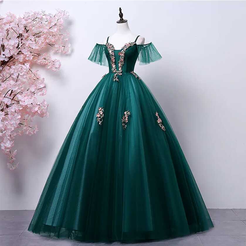 Dark Green Embroidered Sissi Green Princess Prom Dress 100% Real ...