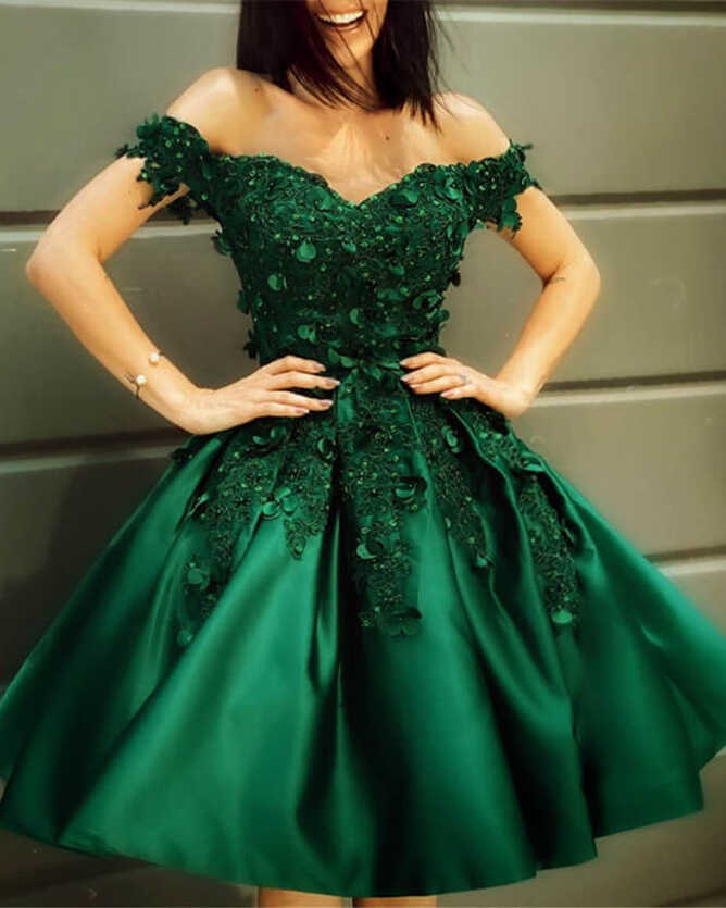 Dark Green Homecoming Dress With 3D Lace Flowers – Lisposa