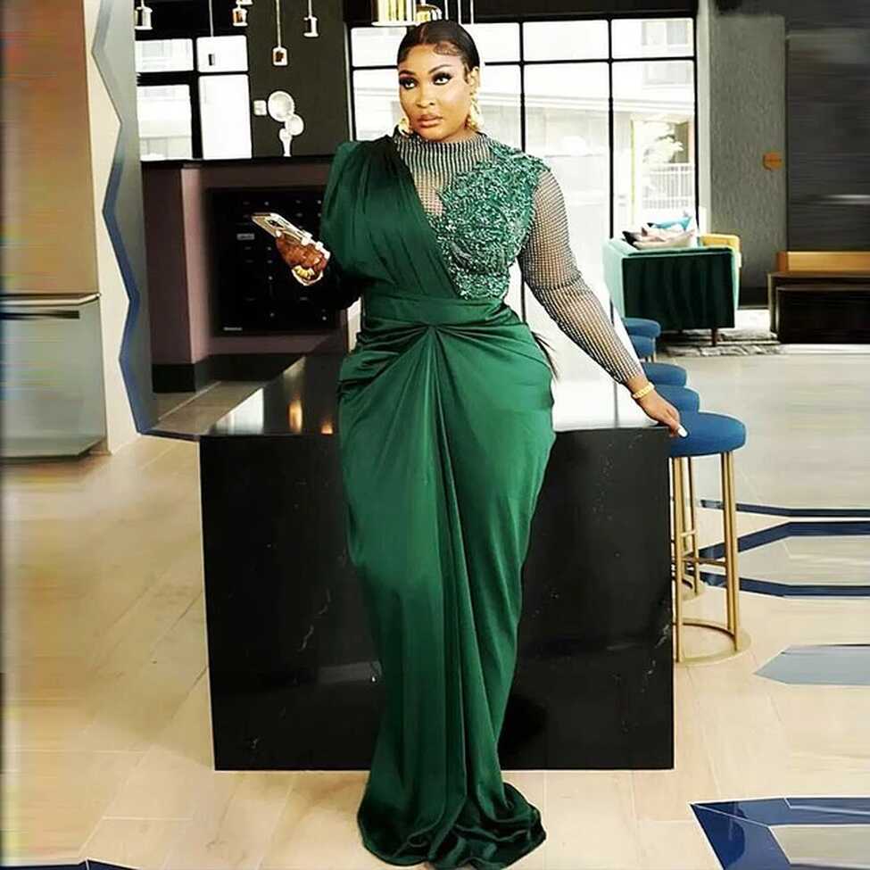 Dark Green Mermaid Evening Dresses With Long Sleeves Plus Size ...