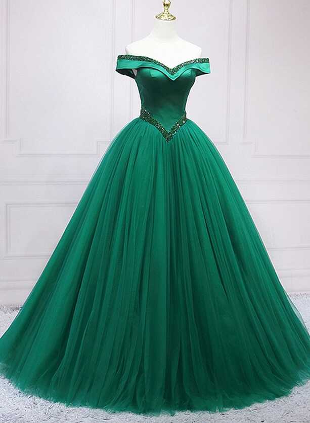 Dark Green Princess Long Formal Dress, Green Party Dress Sweet ...