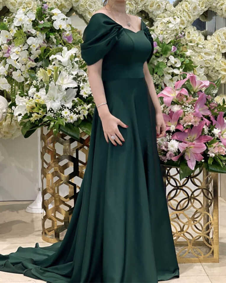 Dark Green Satin Bridesmaid Dresses Cap Sleeves – Lisposa