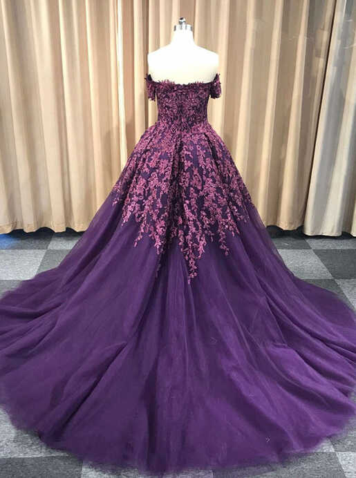 Dark Purple Prom Ball Gown,Off the Shoulder Prom Gowns,Princess ...