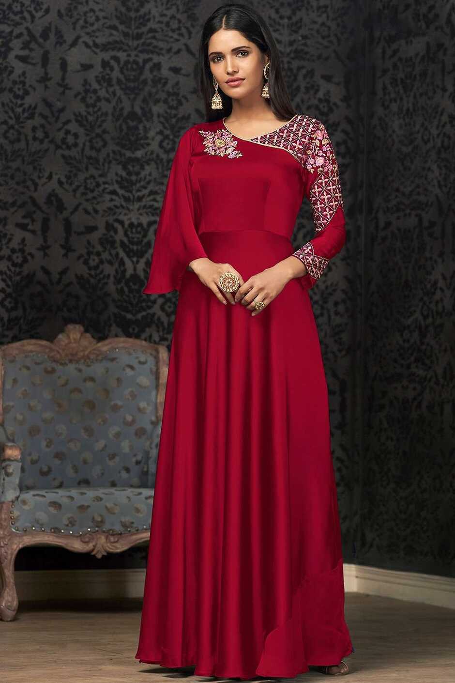 Dark pink Georgette Gown Dress - GWU0050