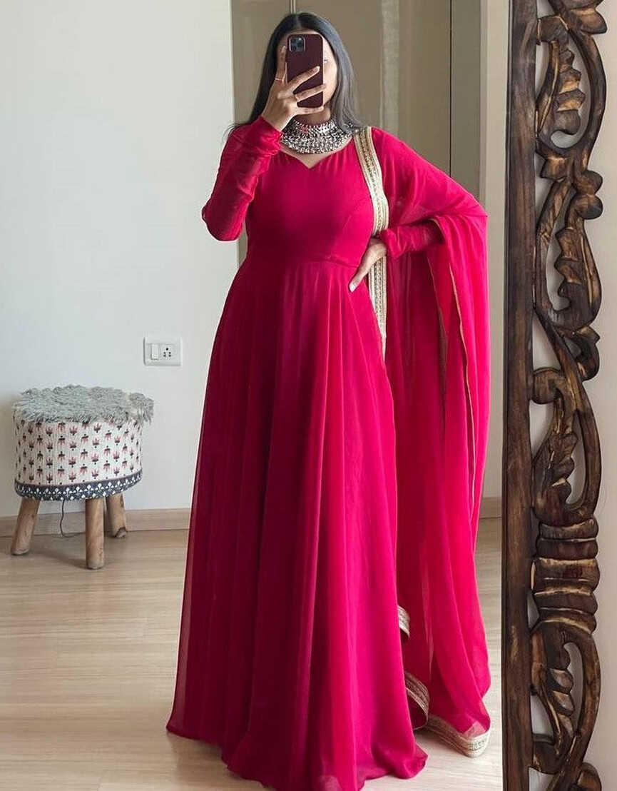 Dark rani pink georgette long party wear anarkali ethnic gown