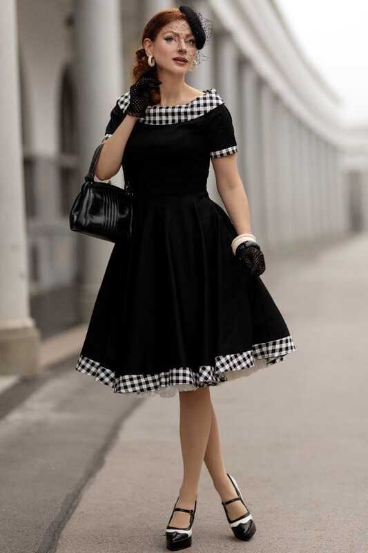 Darlene Retro Black Gingham Swing Dress - Dolly and Dotty