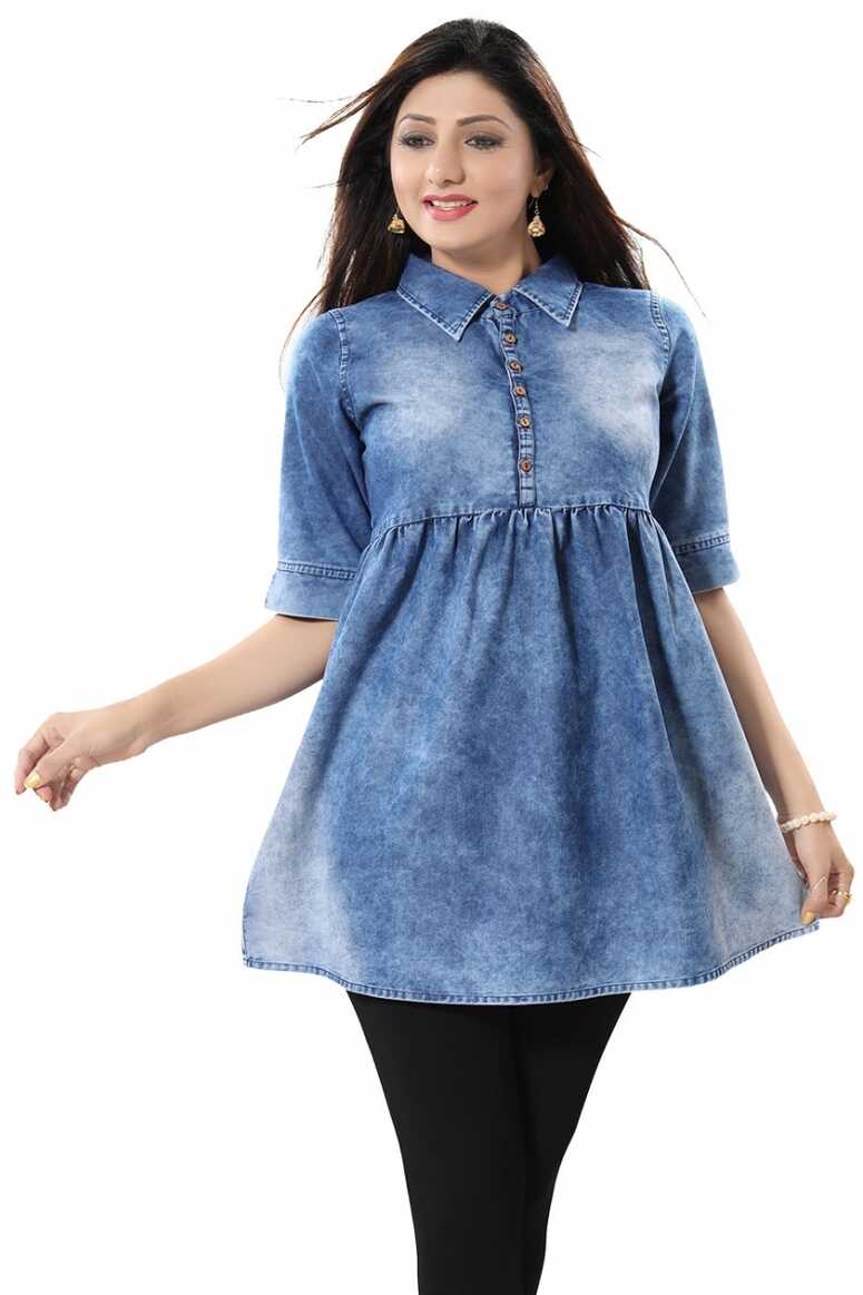 Dashing Dream Denim Short Frock Style Tunic Top for Women ...