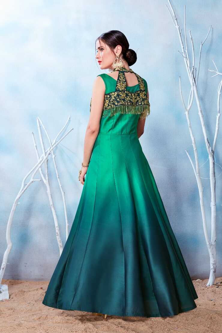 Dazzling Shaded Green Model Satin Embroidered Party Wear Stitched ...