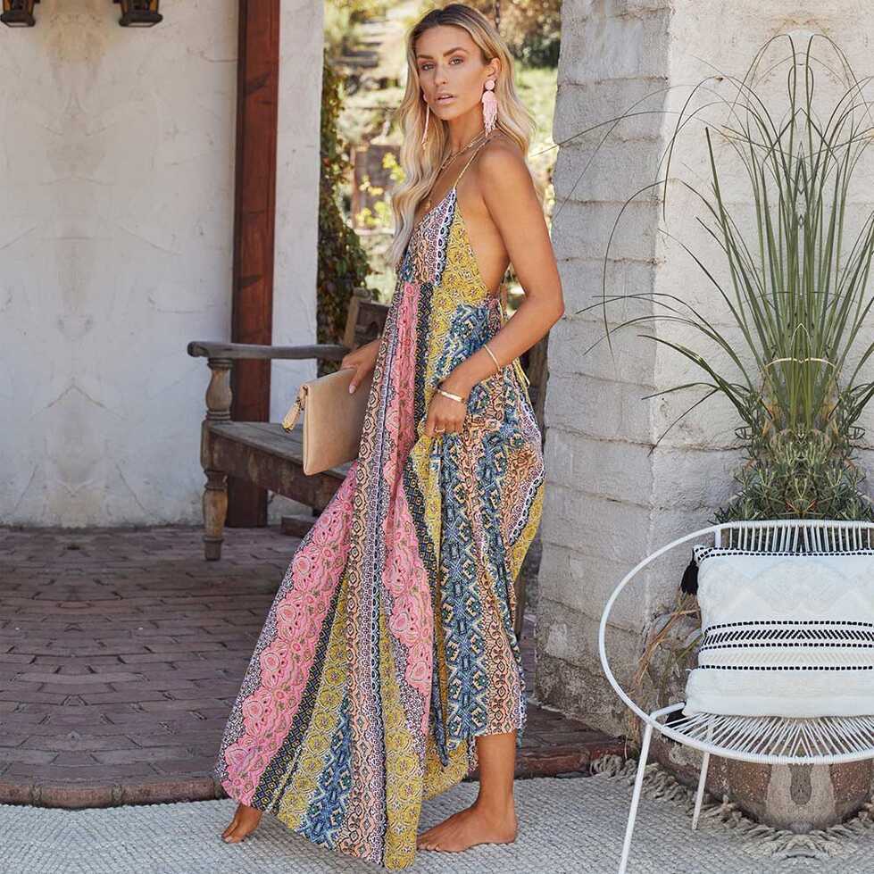 Deep V Neck Floral Maxi Dress – Boho Beach Hut