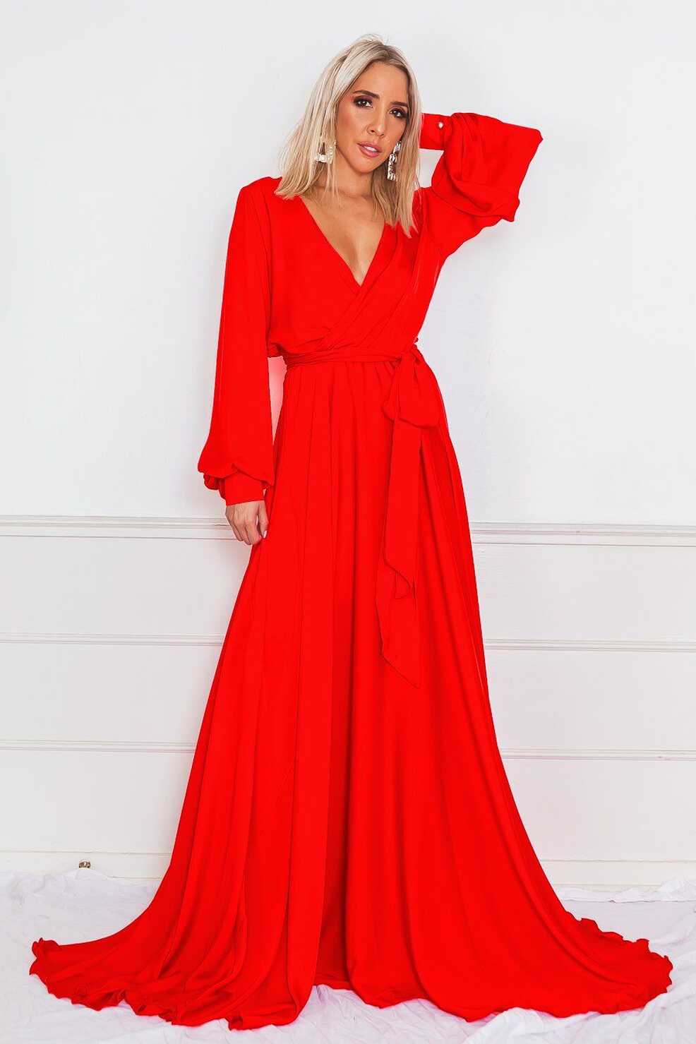 Deep-V Satin Maxi Dress - Red | Red dress, Red dresses classy, Red ...