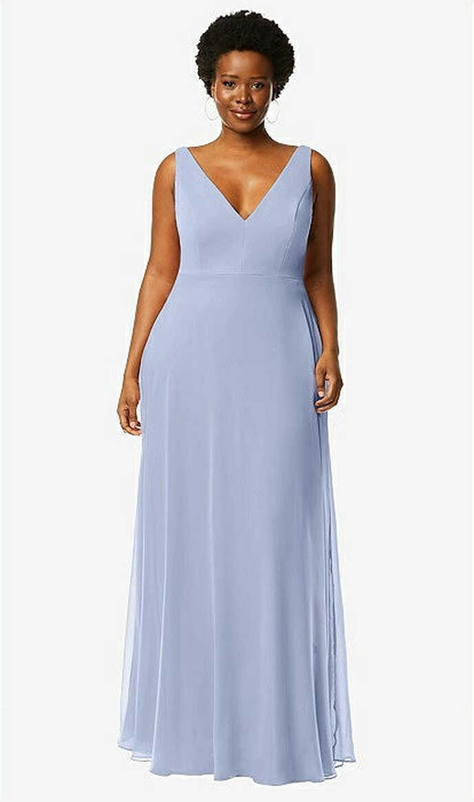 Deep V-neck Chiffon Maxi Bridesmaid Dress In Sky Blue | The Dessy ...