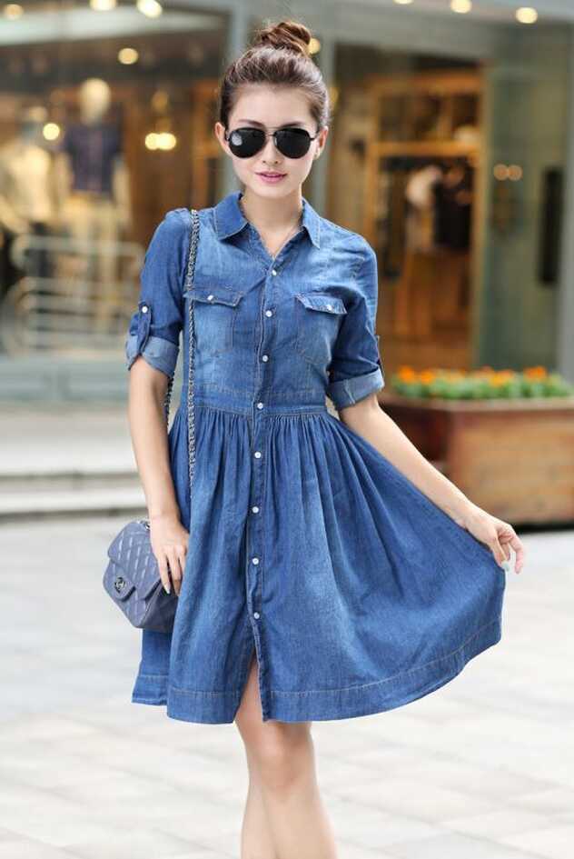 Denim Shirt Dress Design | Womens denim dress, European dress ...