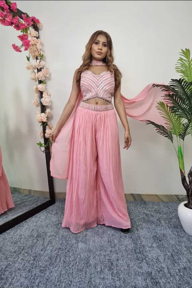 Designer Crop Top Sharara Dress In Pink – Spend Worth Clothing ...