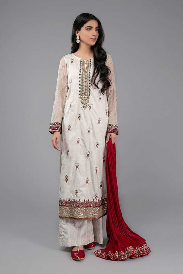 Designer Girls Eid Dress in Off White Color – Nameera by Farooq