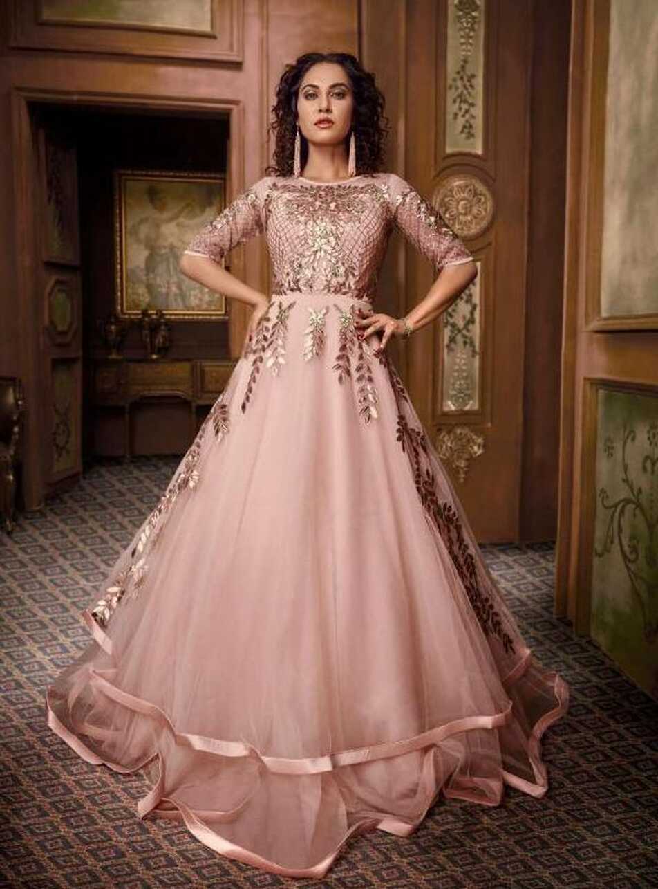 Designer Light Pink Party Wear Gown | Latest Kurti Designs