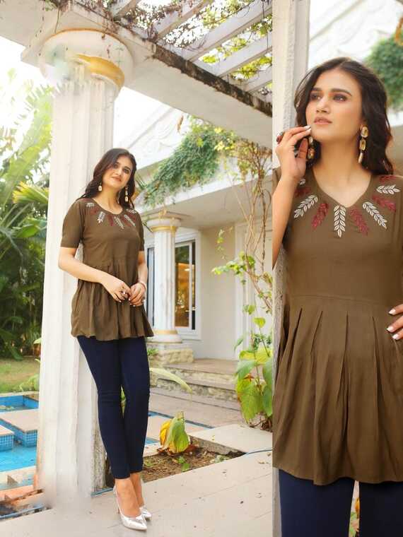 Designer Long tunic top for jeans Brown – Stilento