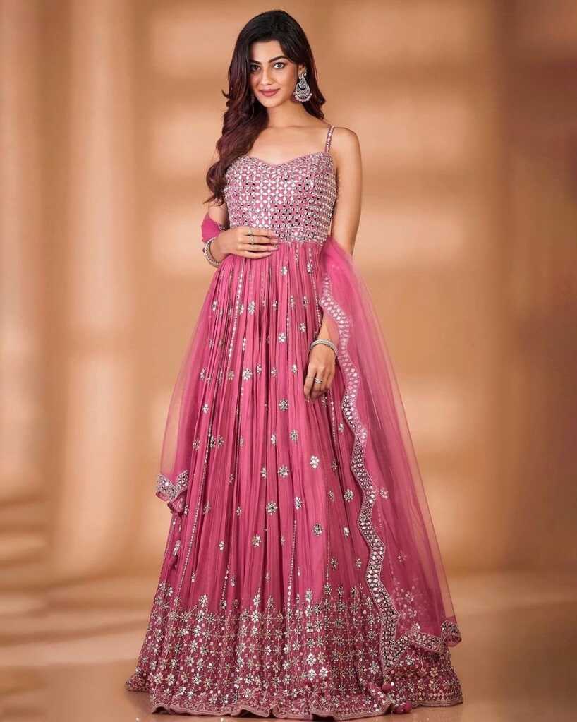 Designer Party Wear Pink Indian Gown - Evilato Online Shopping