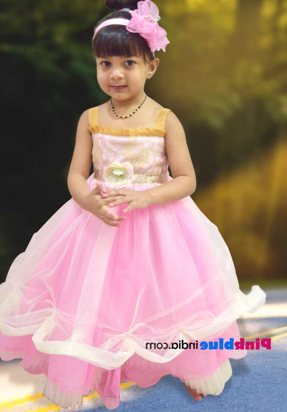 Designer Pink Sleeveless Curtain Style Wedding Gown for Children ...