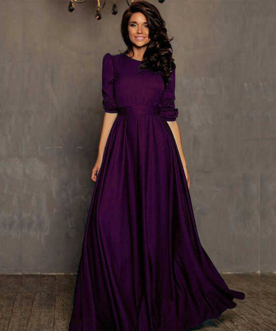 Designer Purple Tapeta Silk Floor Length Dress With Belt