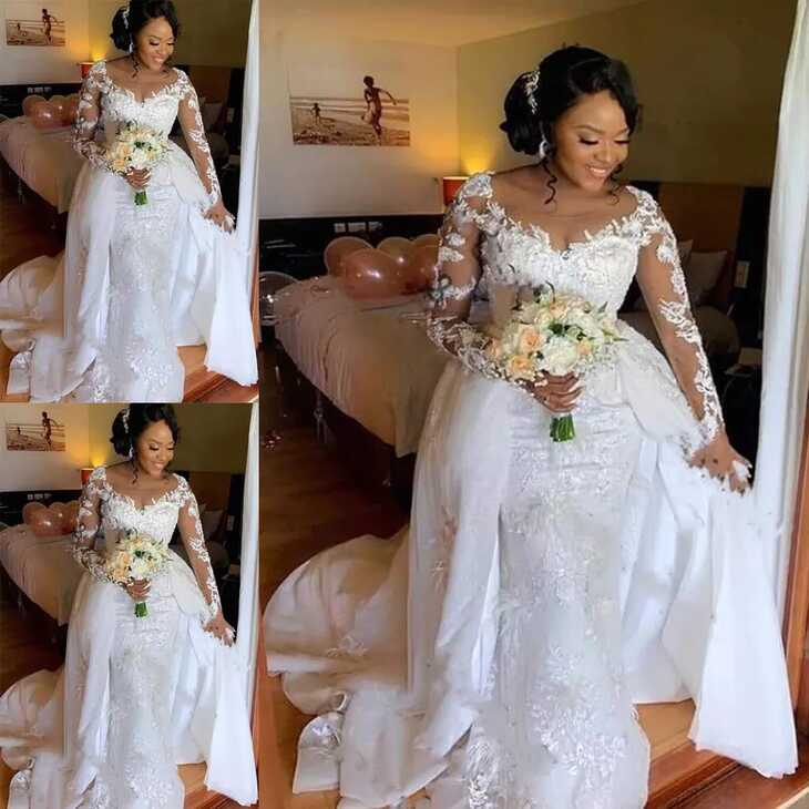 Detachable African Wedding Dresses Lace With Long Sleeve Mermaid ...