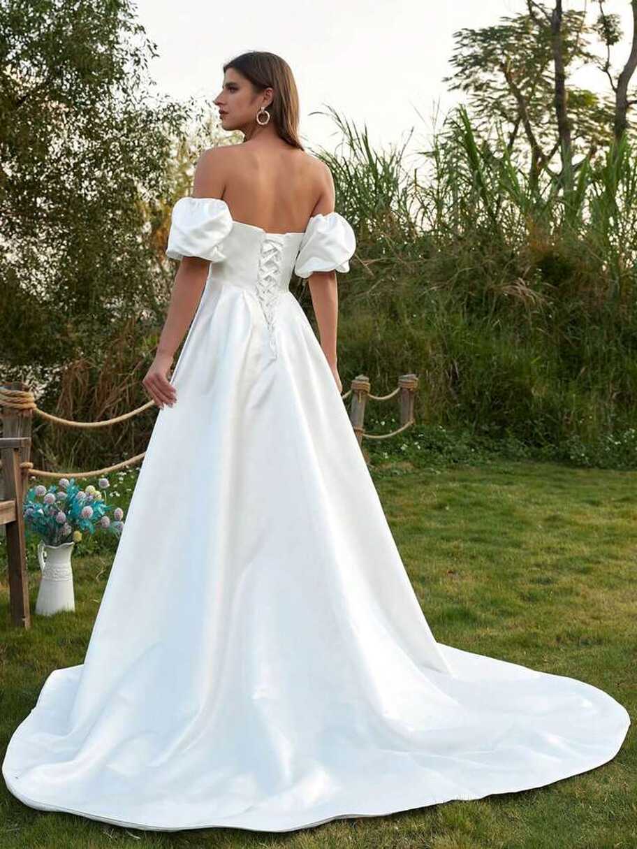 Detachable Puffy Sleeves Wedding Dresses For Bride With Pockets ...