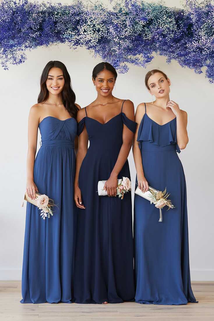 Devin Convertible Chiffon Bridesmaid Dress in Navy | Birdy Grey