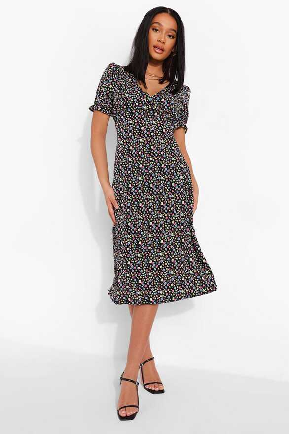 Ditsy Floral Short Sleeve Midi Dress | boohoo