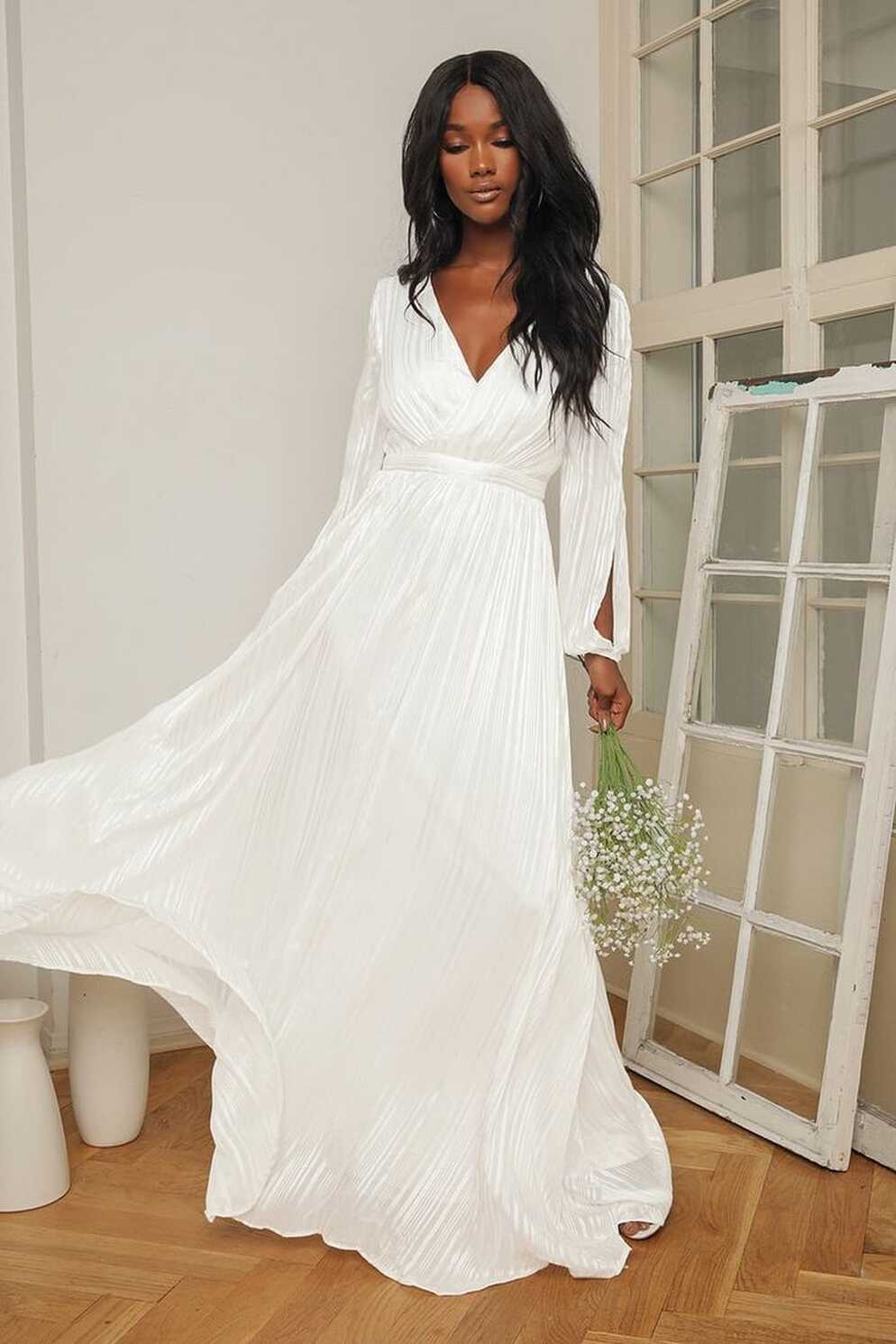 Divine Love White Striped Long Sleeve Maxi Dress