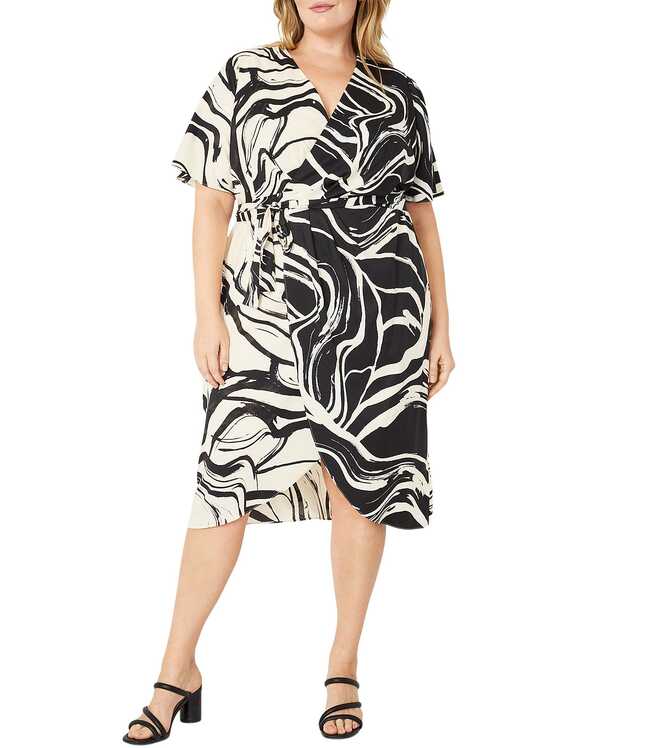 Donna Morgan Plus Size Short Sleeve V-Neck Wrap Printed Dress ...