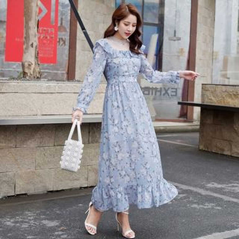 Doowex - Long-Sleeve Floral Printed Chiffon Midi Dress | YesStyle