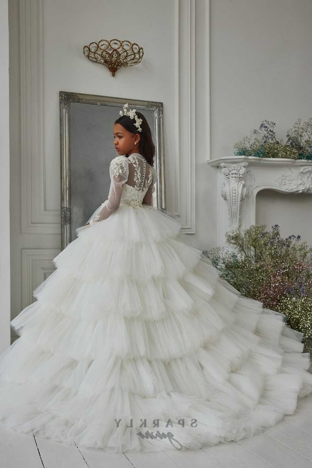 Dramatic Cascade Sparkle Tulle First Communion Dress Celestial ...