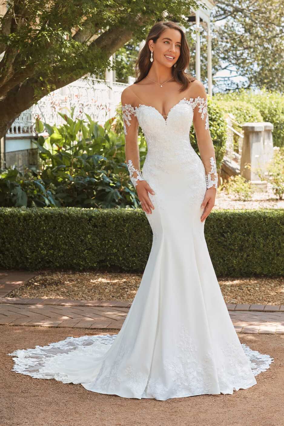 Dramatic Long Sleeve Wedding Dress with Laser Cut Train | Sophia Tolli