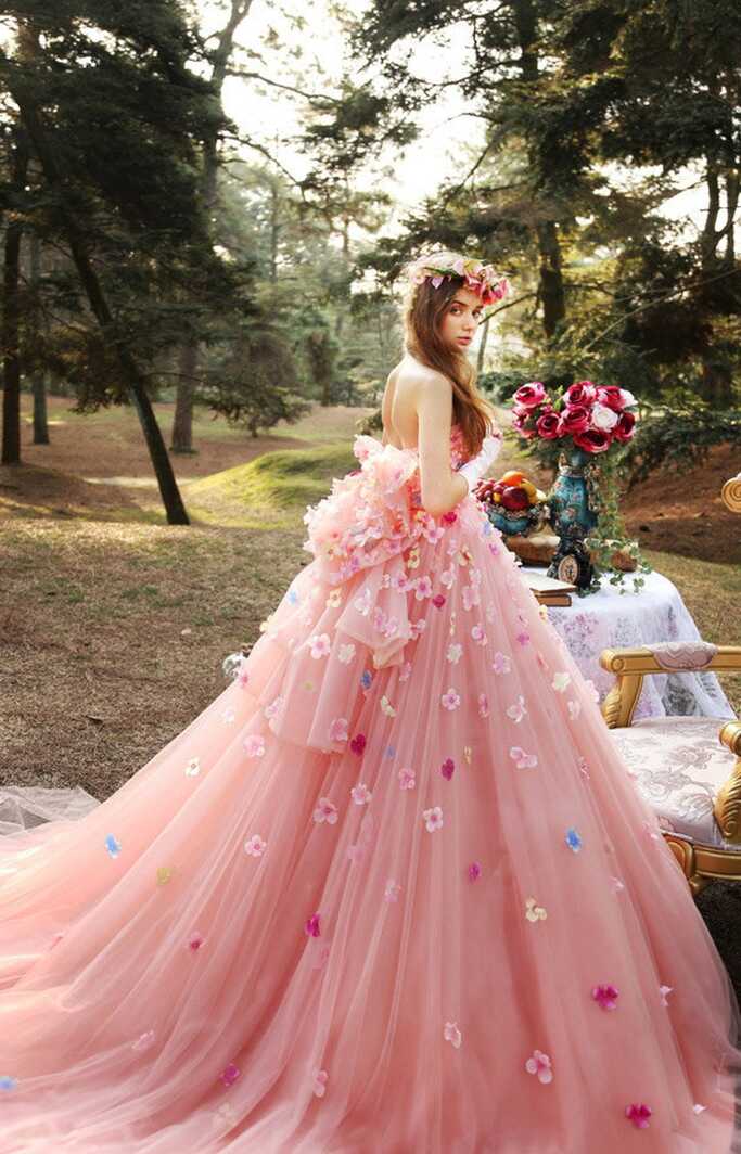 Dreamy Pink Princess Wedding Dress Made to Order, Strapless Pink ...