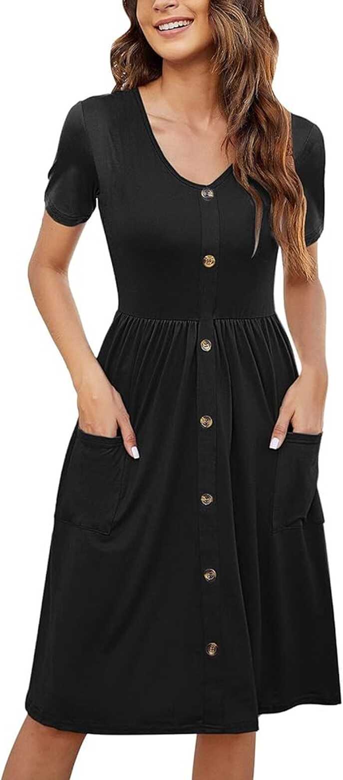 Dress Flattering Women Summer Casual Short Sleeve Dresses Button ...