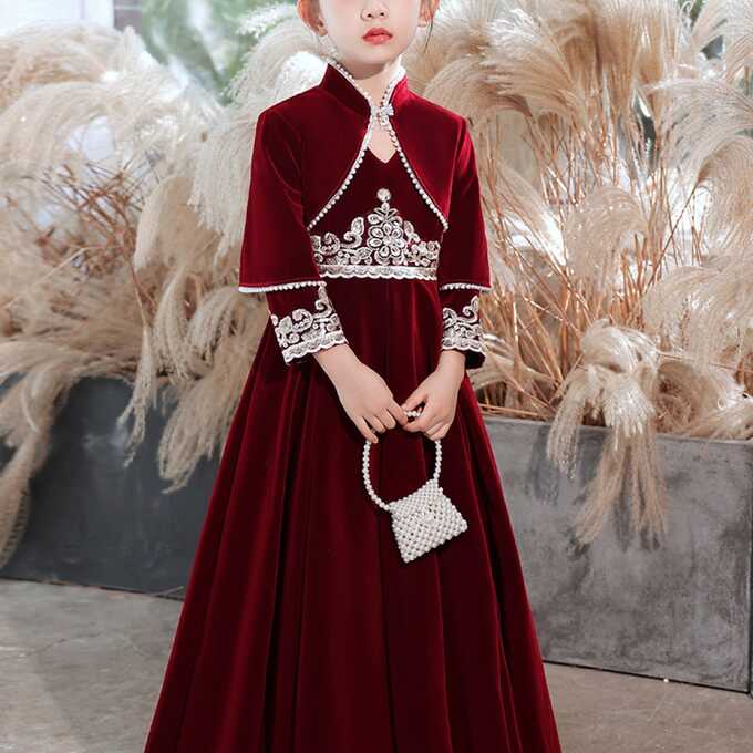 Dress Girls Red Board Velvet Princess Dress Children&#39;s High-end ...