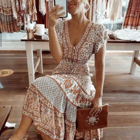 Dresses | Boho Chic Gypsy Floral Print Maxi Dress | Poshmark