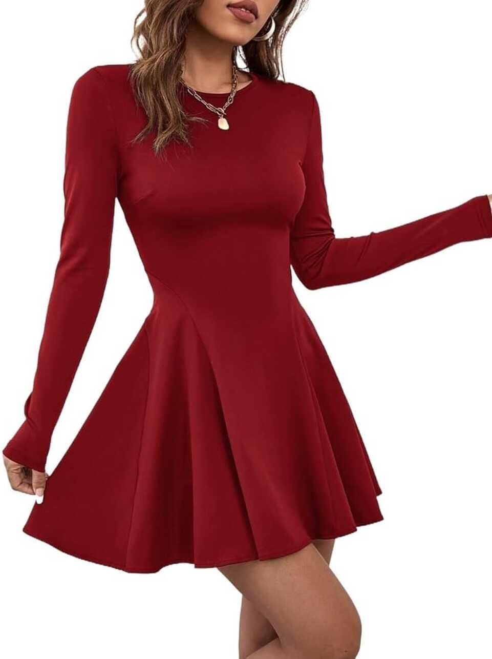 Dresses for Women 2023 Solid Fit and Short Dress Round Neck High ...