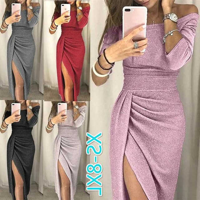 Dresses for Women Party Wedding Sexy Long Sleeve Solid Color ...