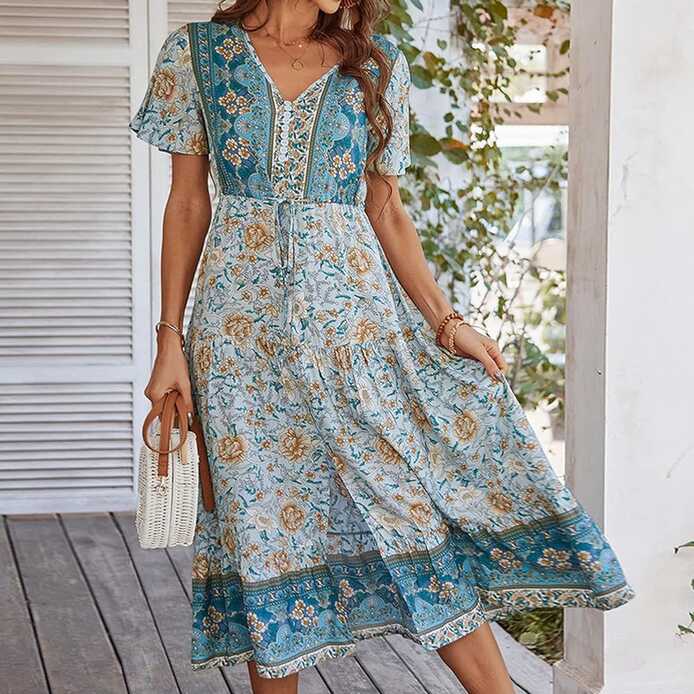 Dresses for Women UK Summer Casual Flowy Hem Maxi Dress Fashion ...