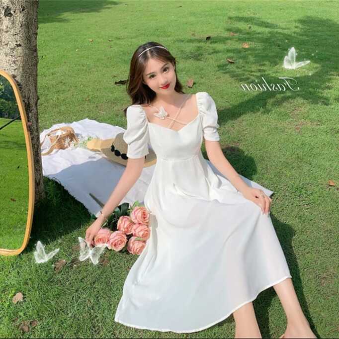 Dresses for Women White Cross Vintage Summer Temperament Korean ...