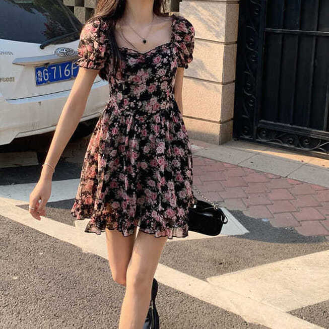 Dresses for women korean style wild rose floral summer 2021 ...