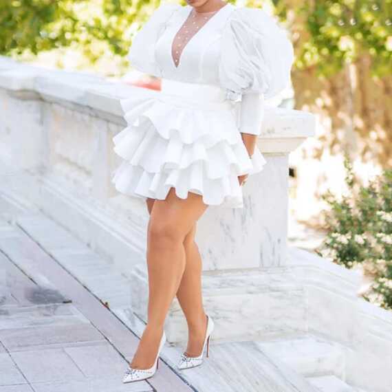 Dropship African Women Plus Size White Party Dress Vintage Puff ...