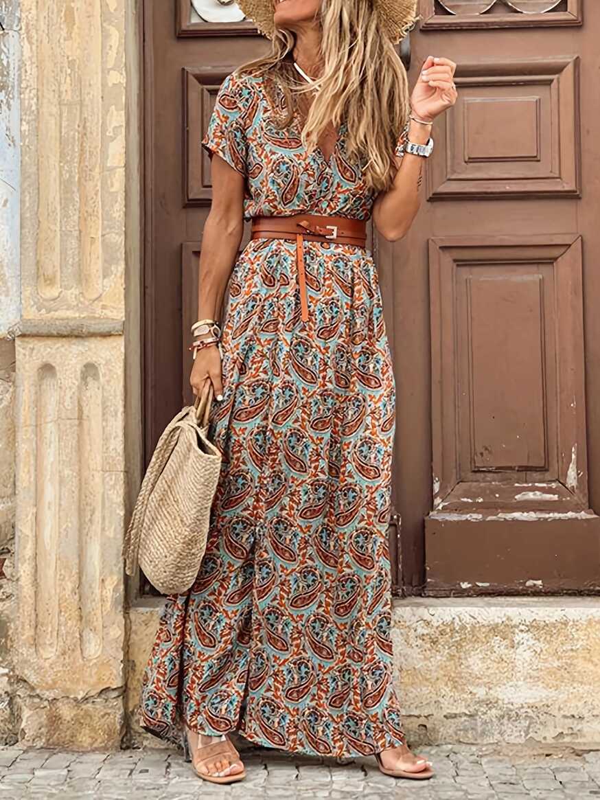 Dropship Women&#39;s Short Sleeve Floral Maxi Long Dress; Ladies Boho ...