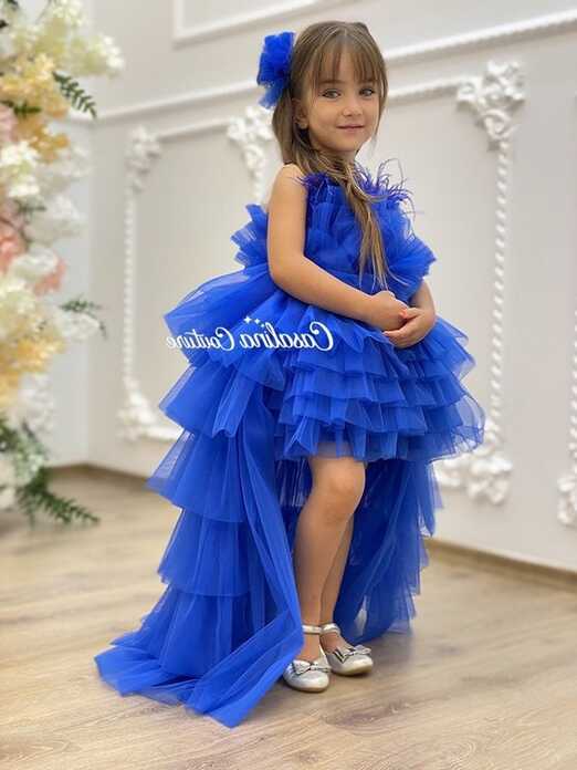 Dulce Dress With Long Tail and Feather Detail Royal Blue - Etsy