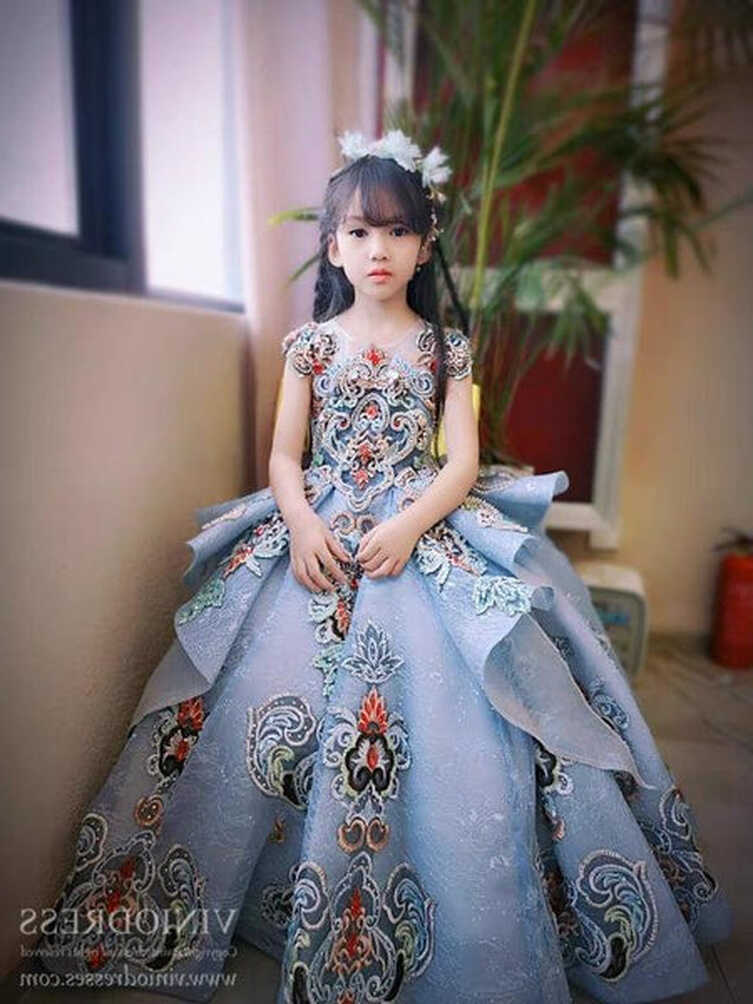 Dusty Blue Lace Ball Gown for Kids Beaded Princess Dresses FD2269C ...