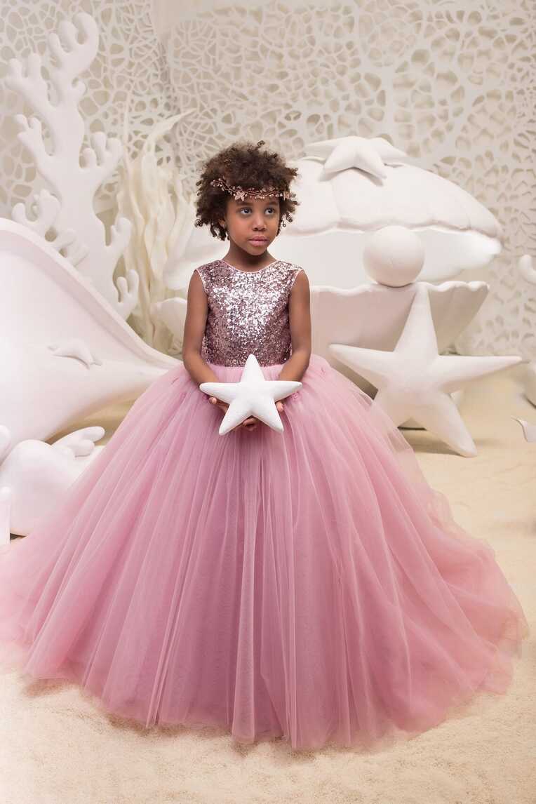 Dusty Pink Flower Girl Dresses Tulle Sequin Bow Wedding Birthday ...