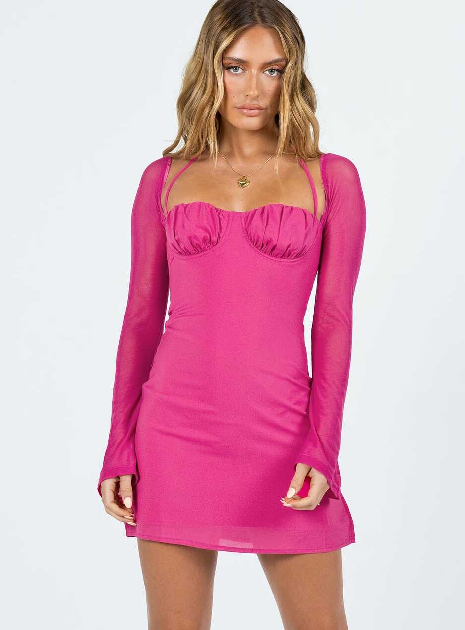 Dyer Sheer Sleeve Mini Dress Hot Pink