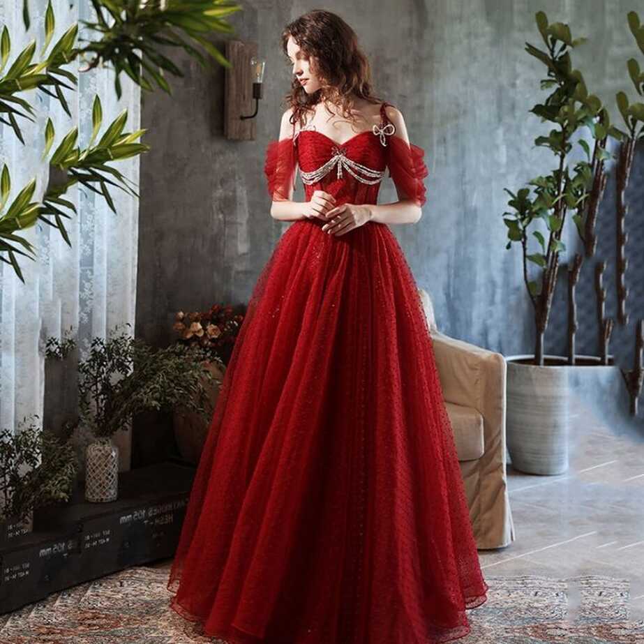 EAGLELY Luxury Formal Event Red Sequins Glitter French Off ...