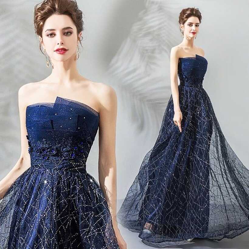 EAGLELY Womens Luxury High End Banquet 2024 Navy Blue Long Evening ...