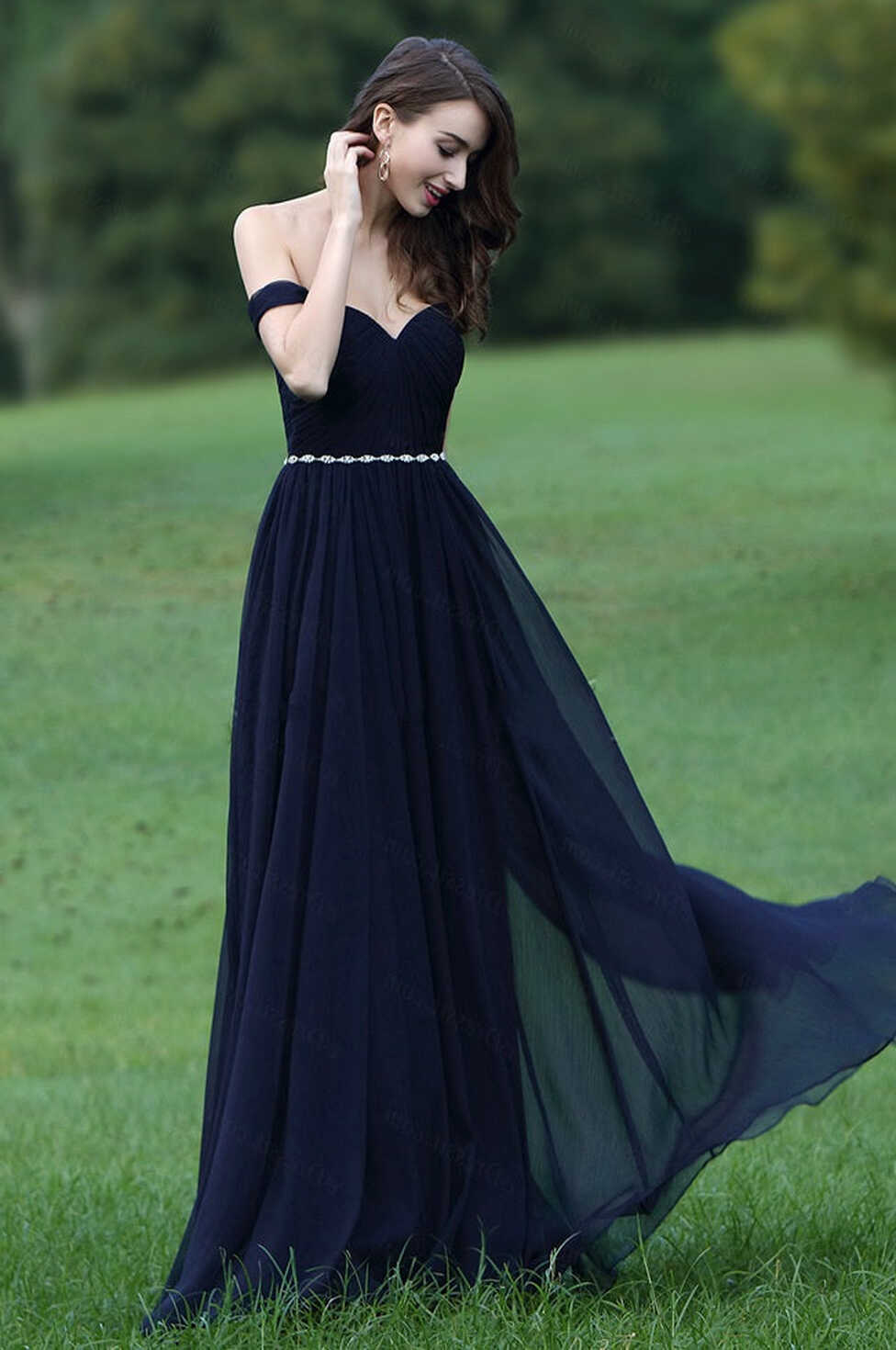 EBD003 Sweetheart Long Navy Blue Wedding Formal Dress